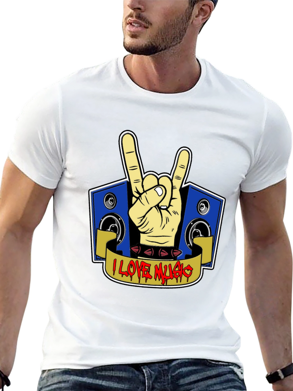 I Love Music Rock Hand T-Shirt