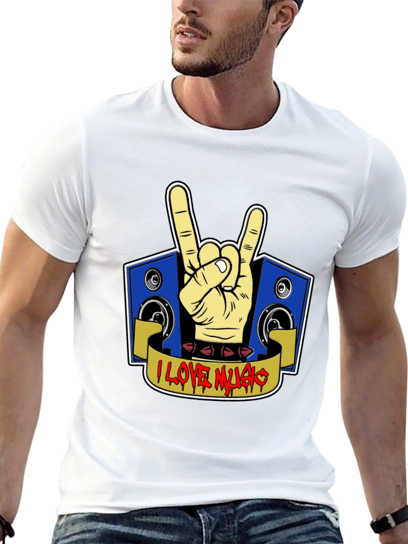I Love Music Rock Hand T-Shirt