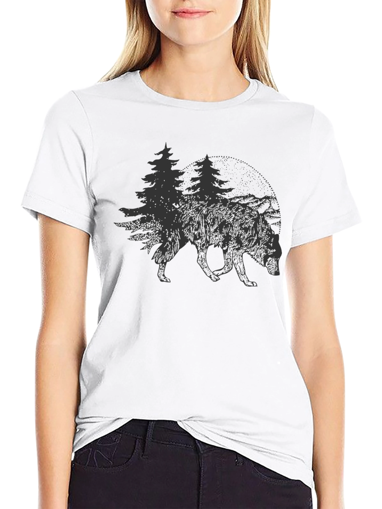 Nature Wolf Graphic Tee - Soft Black Shirt