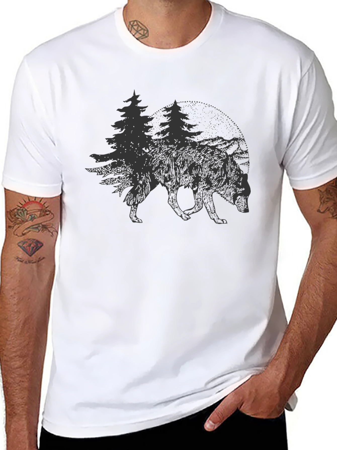 Nature Wolf Graphic Tee - Soft Black Shirt