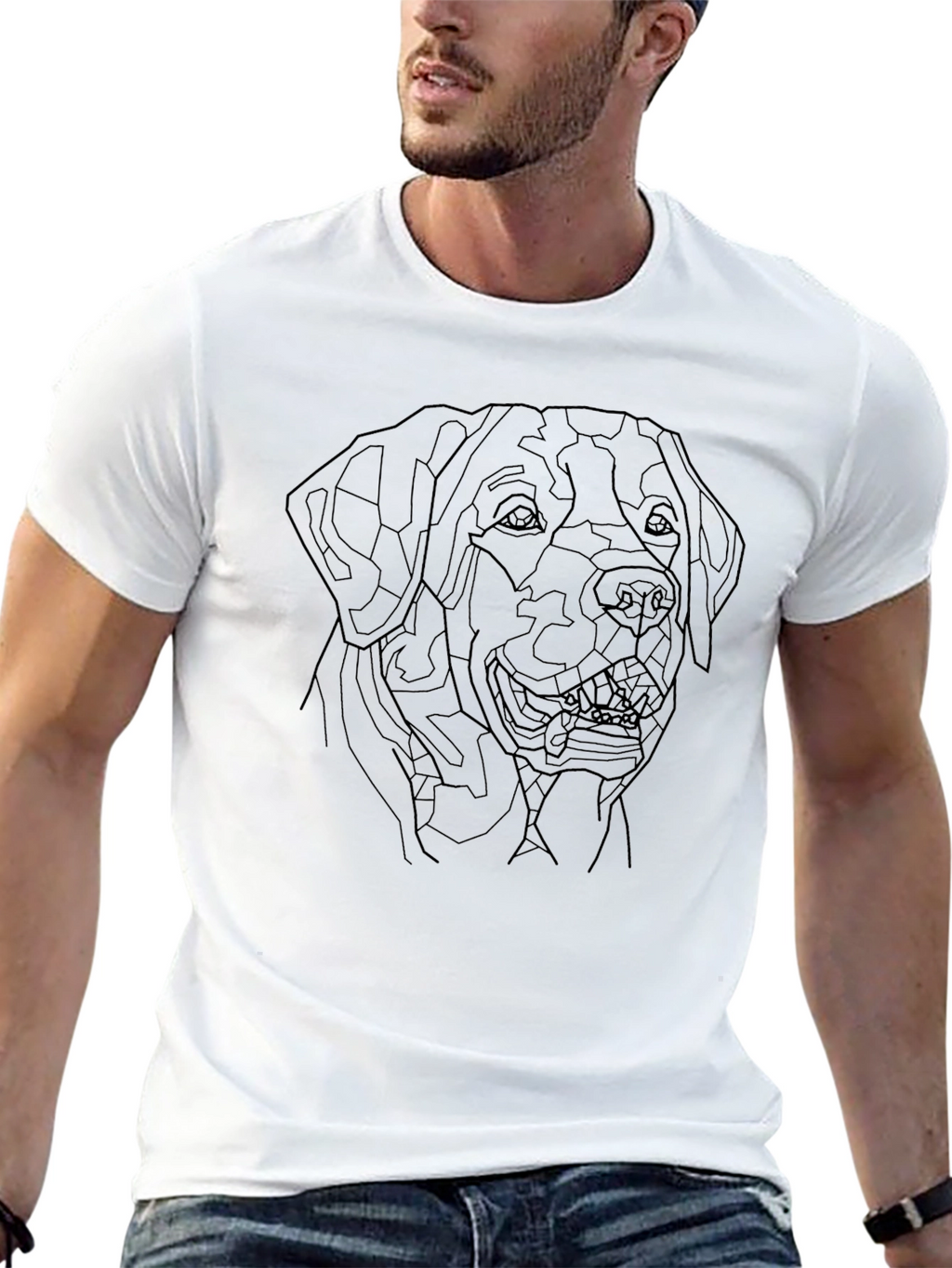 Geometric Dog Line Art Black T-Shirt