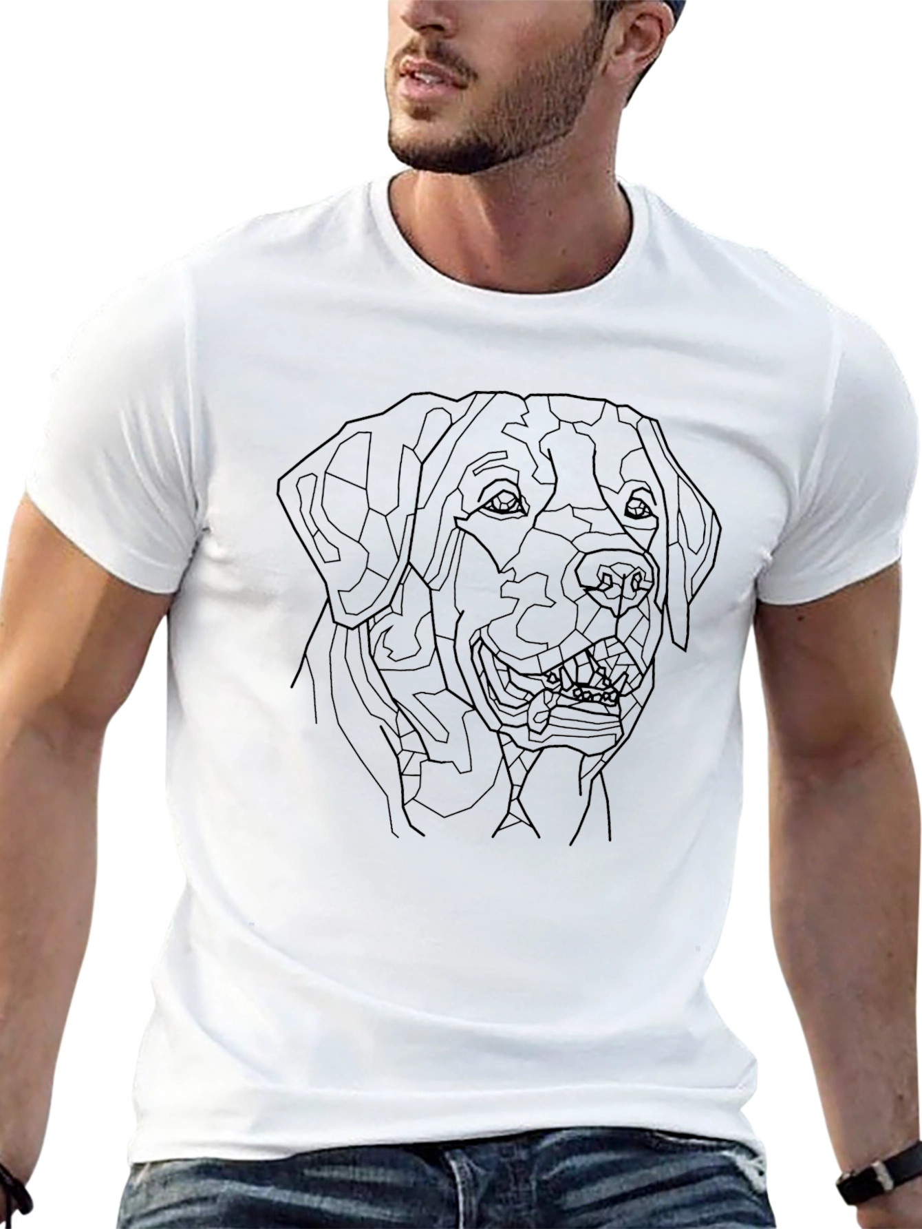 Geometric Dog Line Art Black T-Shirt
