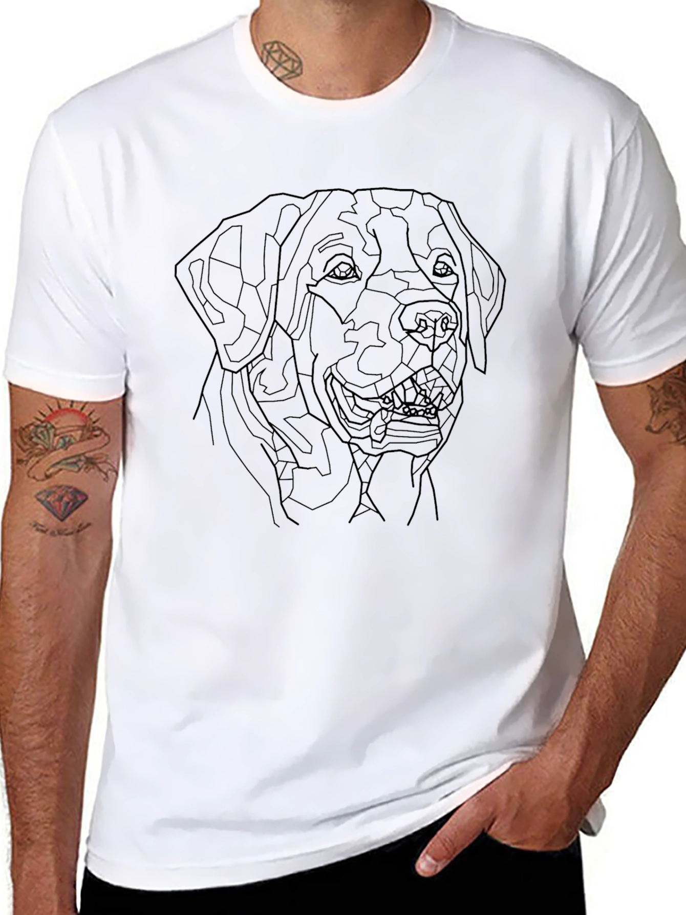 Geometric Dog Line Art Black T-Shirt