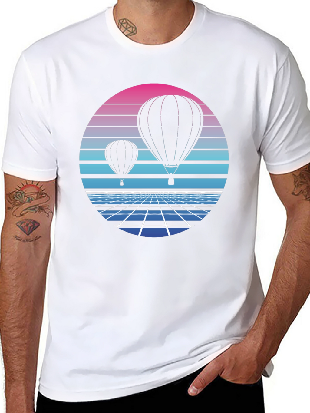Retro Hot Air Balloon Graphic Tee - Black