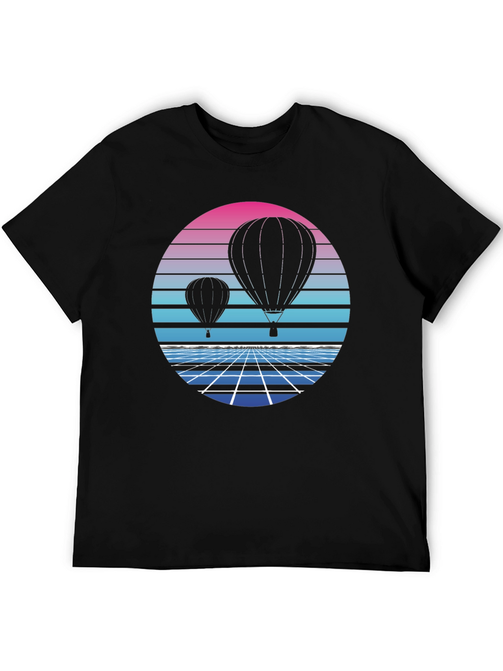 Retro Hot Air Balloon Graphic Tee - Black