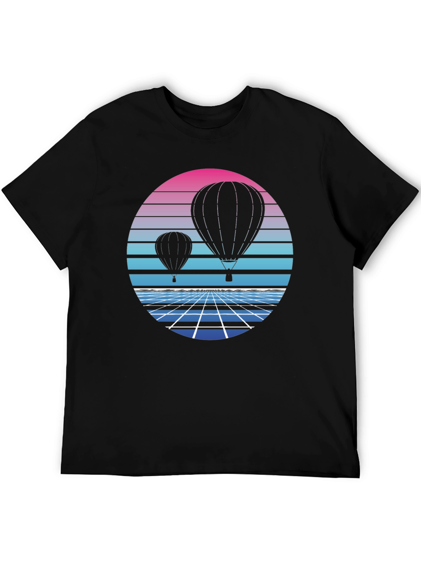 Retro Hot Air Balloon Graphic Tee - Black