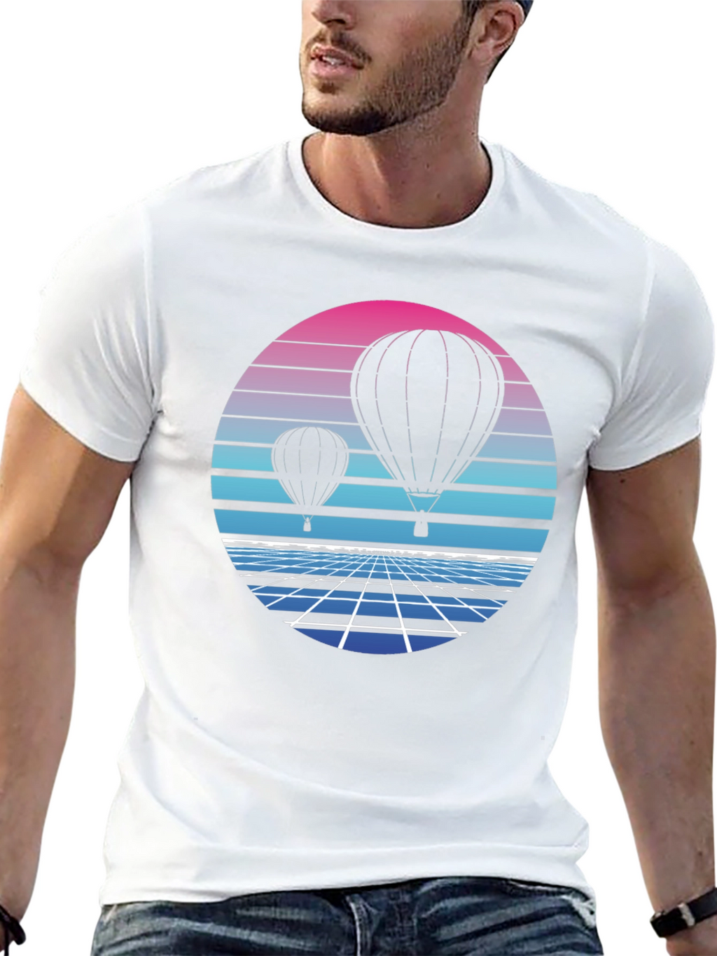 Retro Hot Air Balloon Graphic Tee - Black