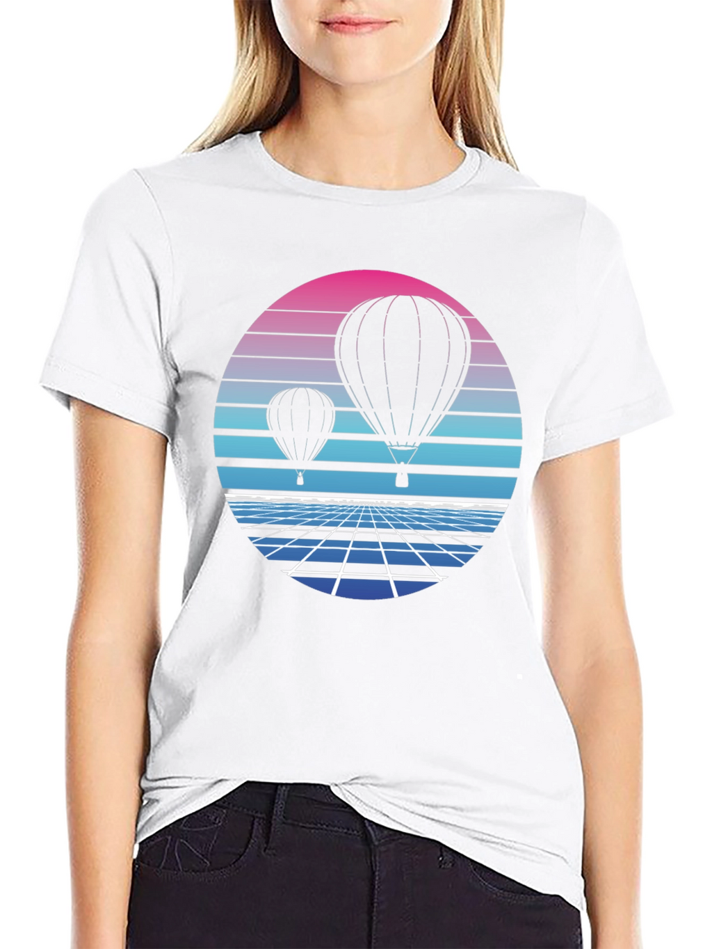 Retro Hot Air Balloon Graphic Tee - Black
