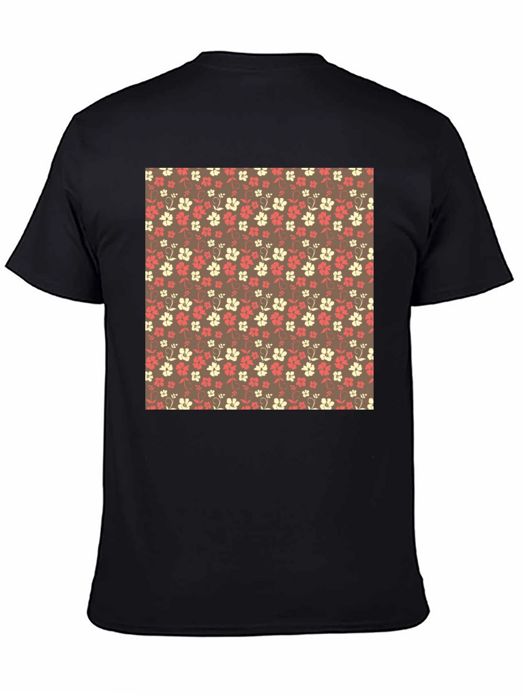 Floral Pattern Black Crewneck T-Shirt