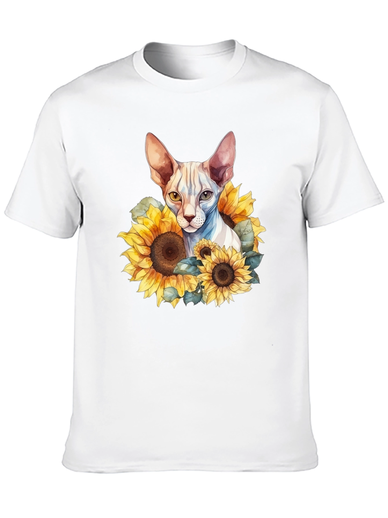 Sphynx Cat Sunflower Graphic Black T-Shirt