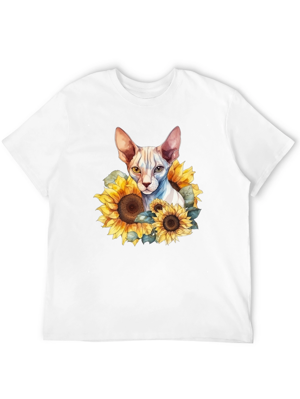 Sphynx Cat Sunflower Graphic Black T-Shirt
