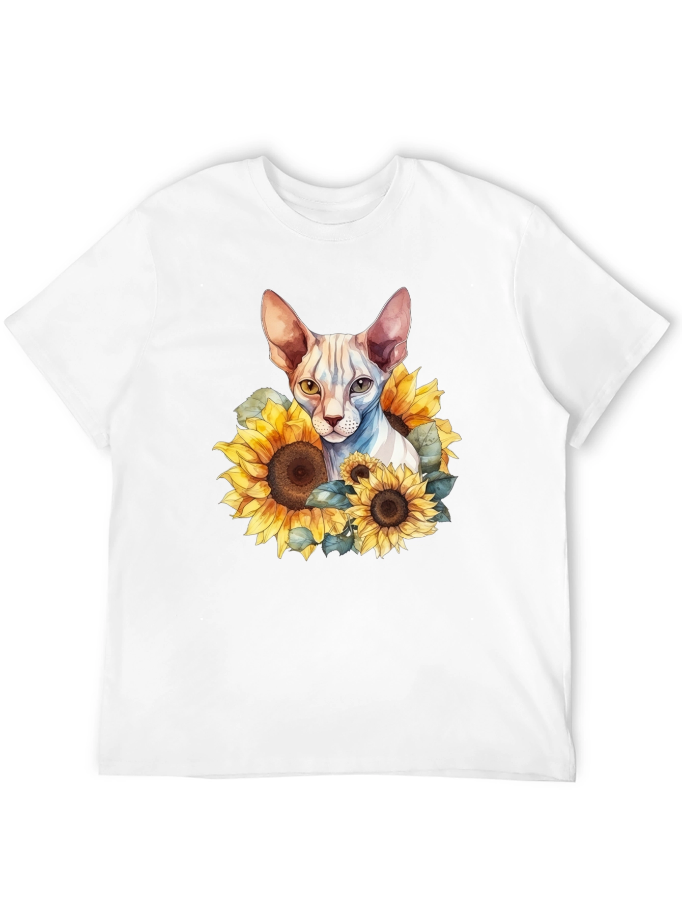 Sphynx Cat Sunflower Graphic Black T-Shirt