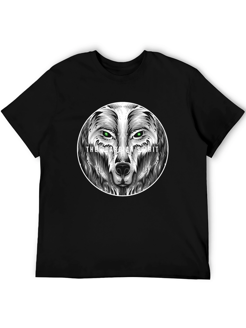 Guardian Spirit Wolf Graphic T-Shirt - Black