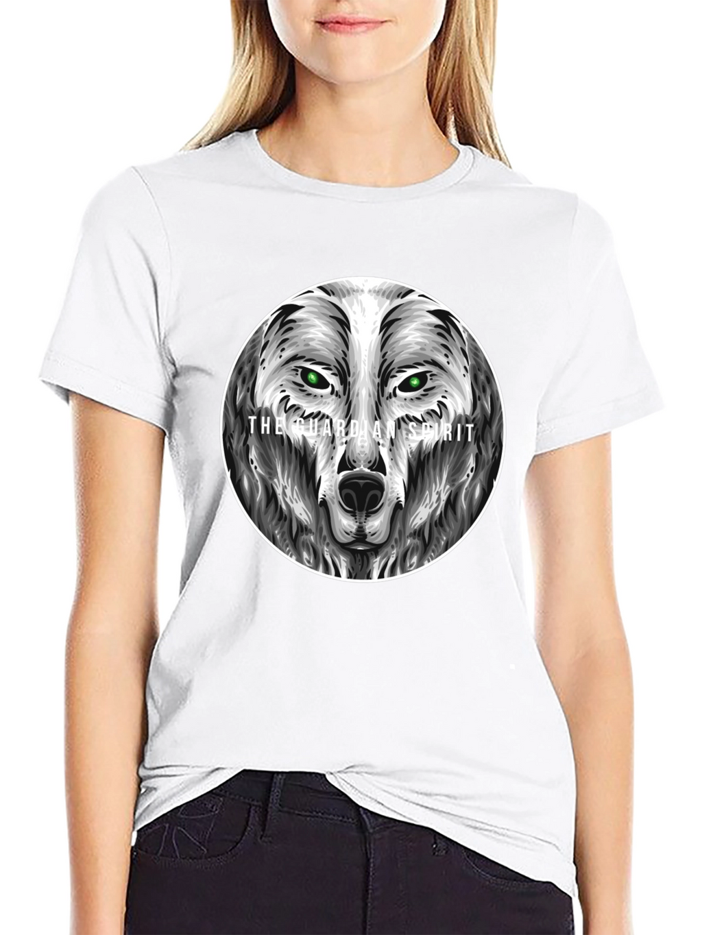 Guardian Spirit Wolf Graphic T-Shirt - Black