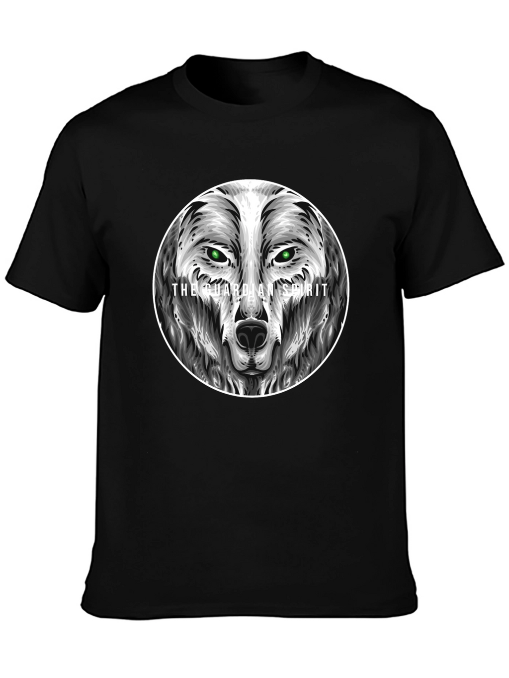 Guardian Spirit Wolf Graphic T-Shirt - Black