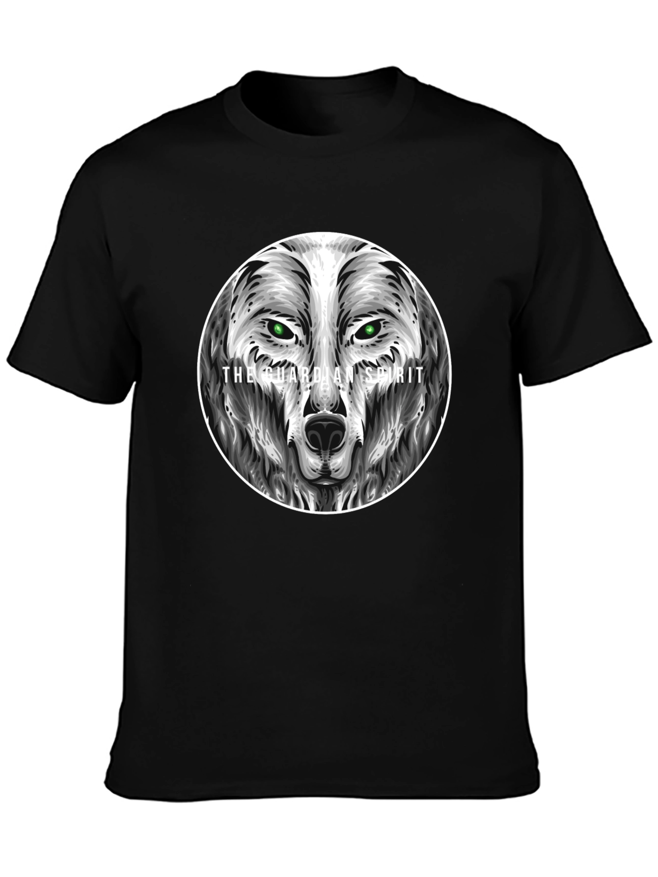 Guardian Spirit Wolf Graphic T-Shirt - Black