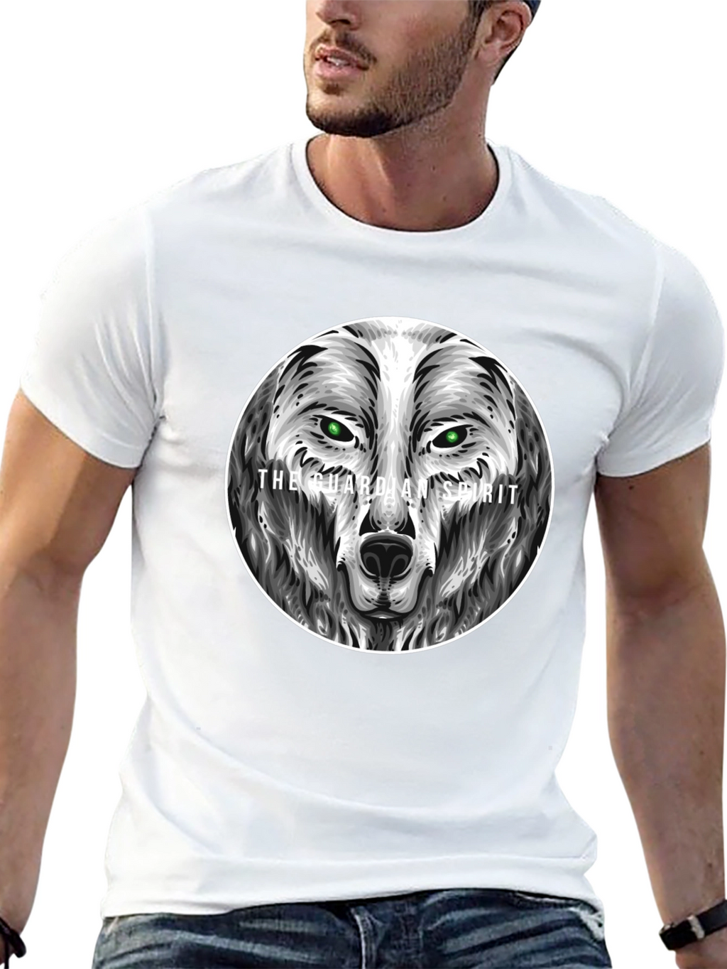 Guardian Spirit Wolf Graphic T-Shirt - Black