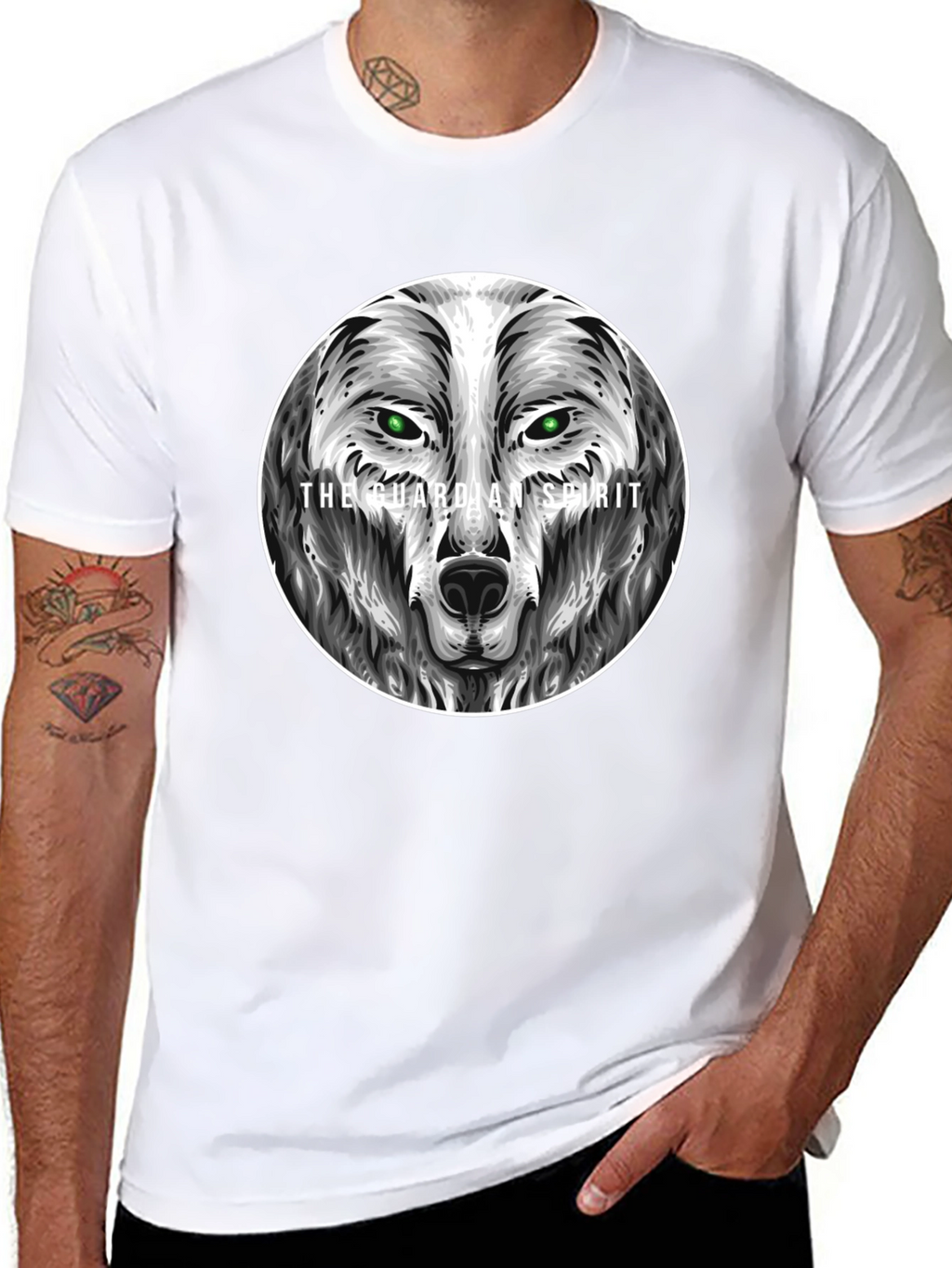 Guardian Spirit Wolf Graphic T-Shirt - Black