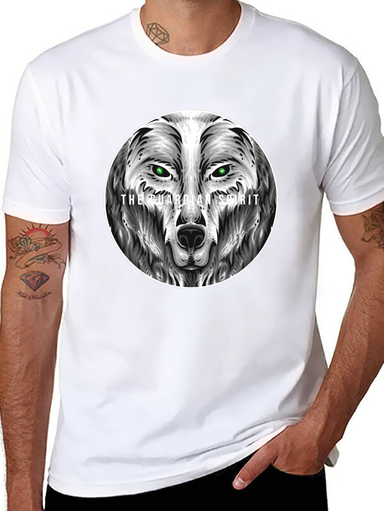 Guardian Spirit Wolf Graphic T-Shirt - Black
