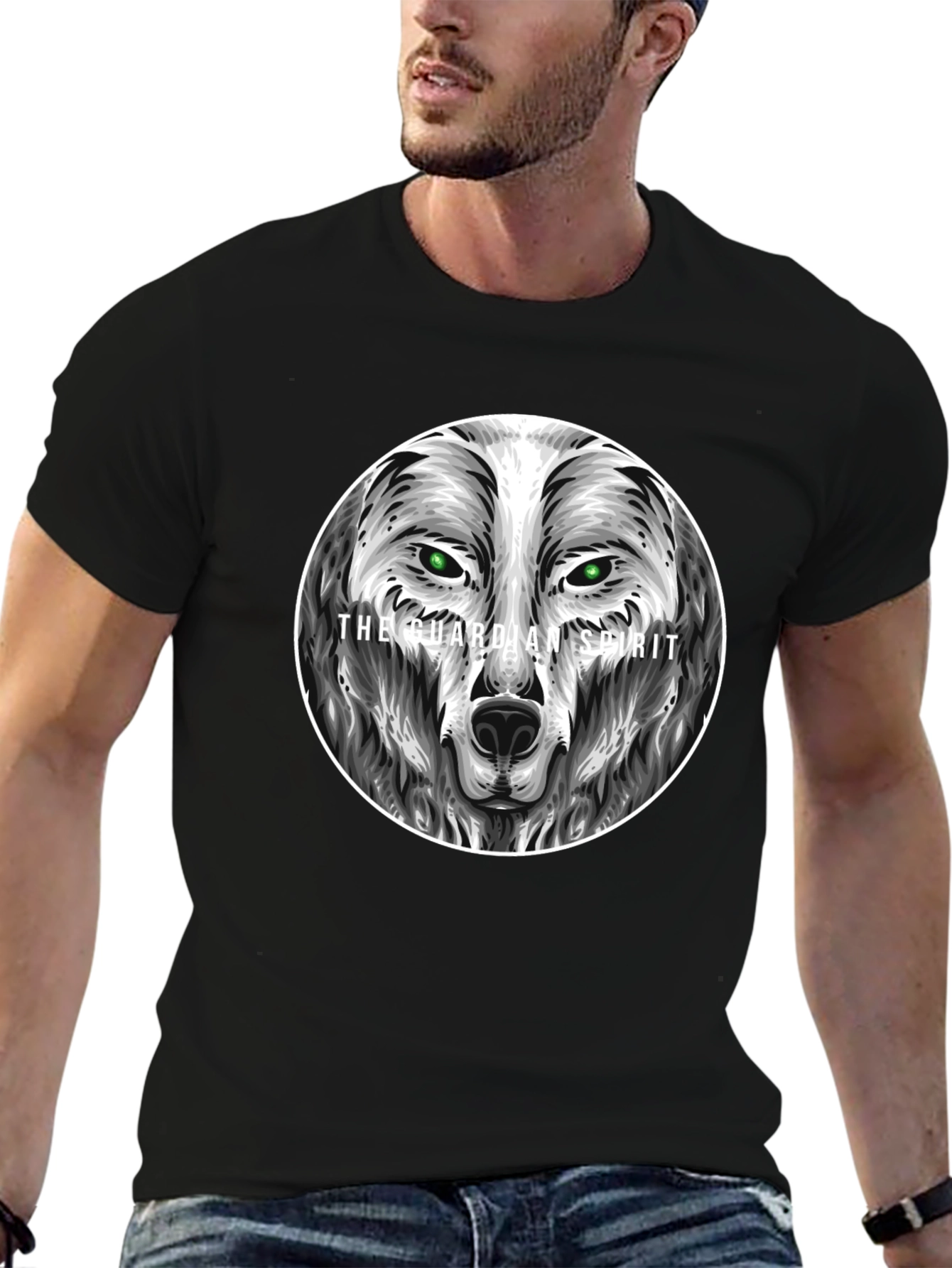 Guardian Spirit Wolf Graphic T-Shirt - Black