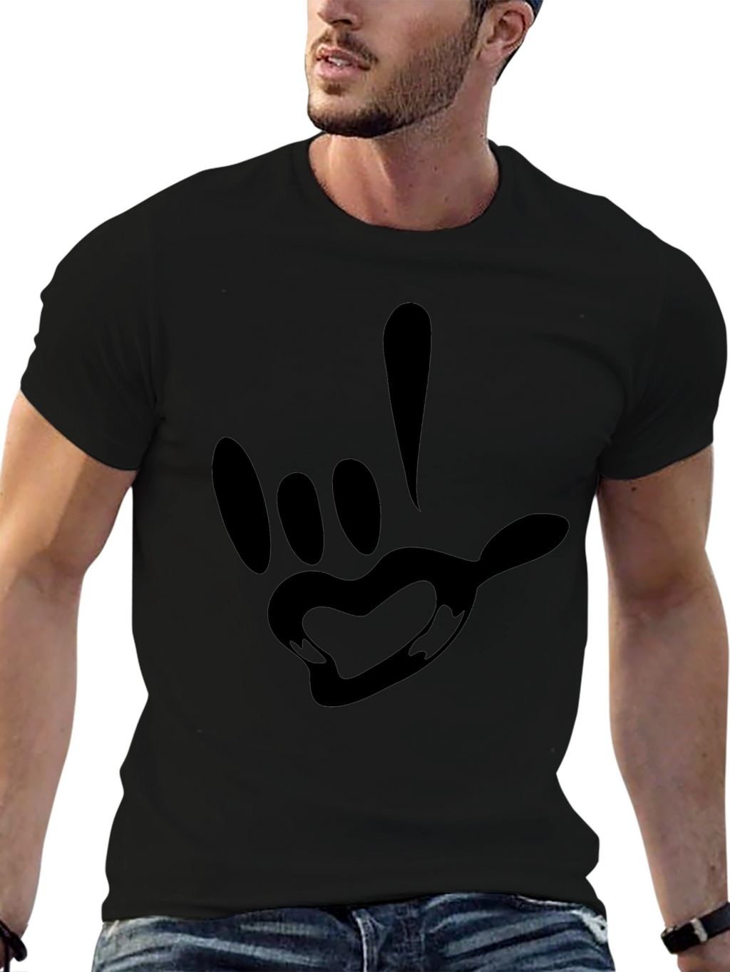 Black Graphic Tee - I Love You Hand Sign