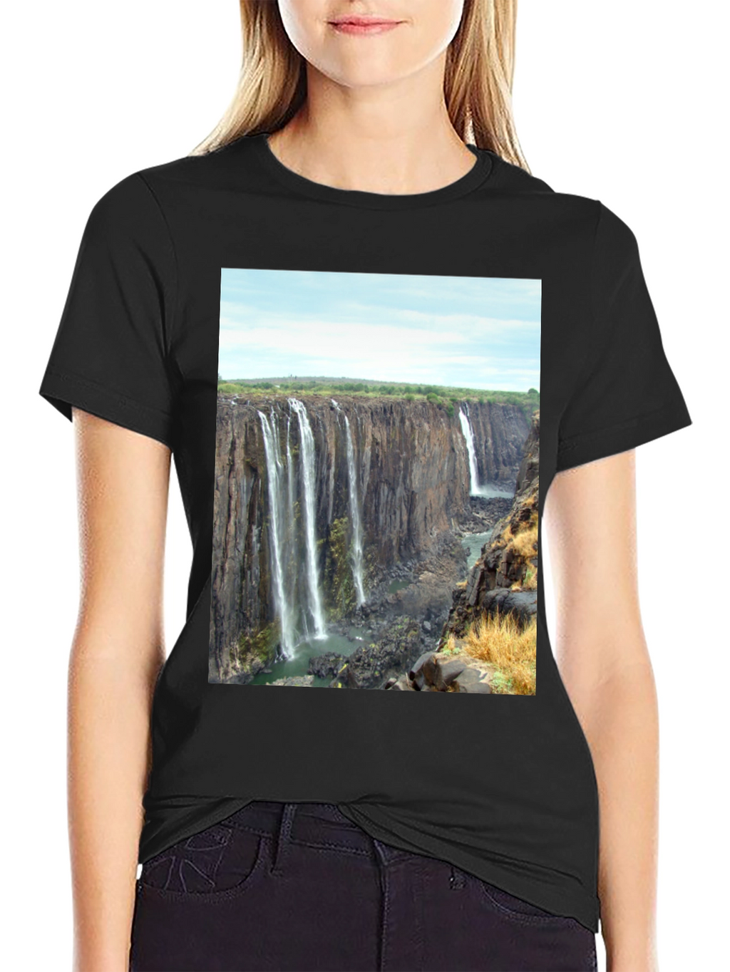 Waterfall Graphic Print T-Shirt - Black
