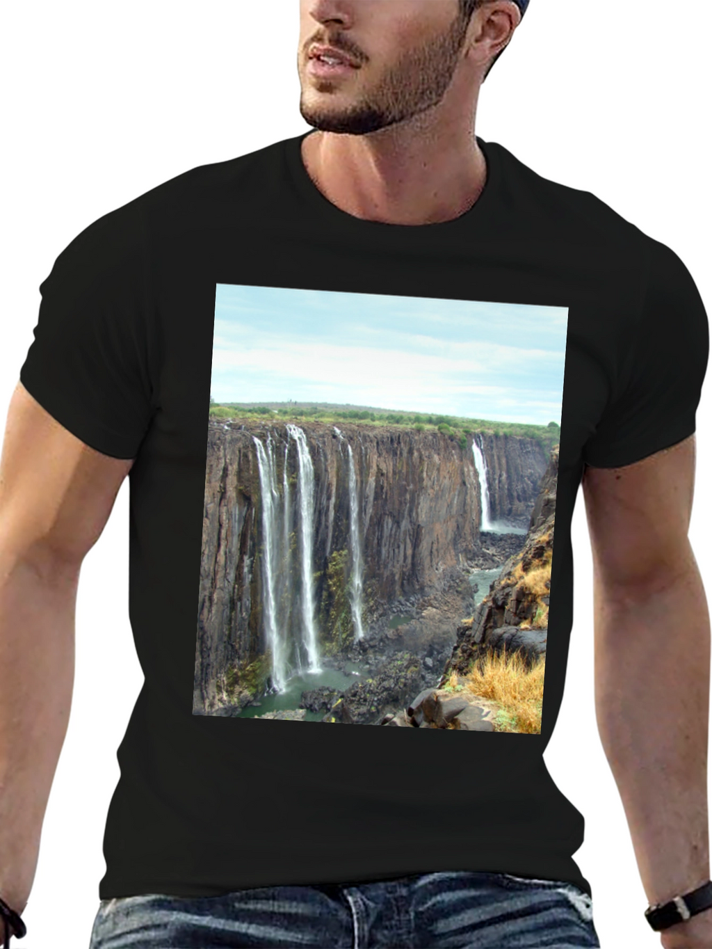 Waterfall Graphic Print T-Shirt - Black