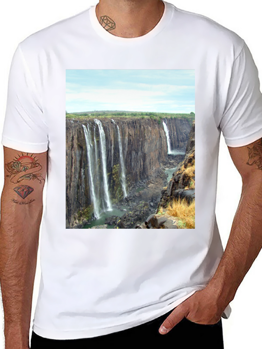 Waterfall Graphic Print T-Shirt - Black