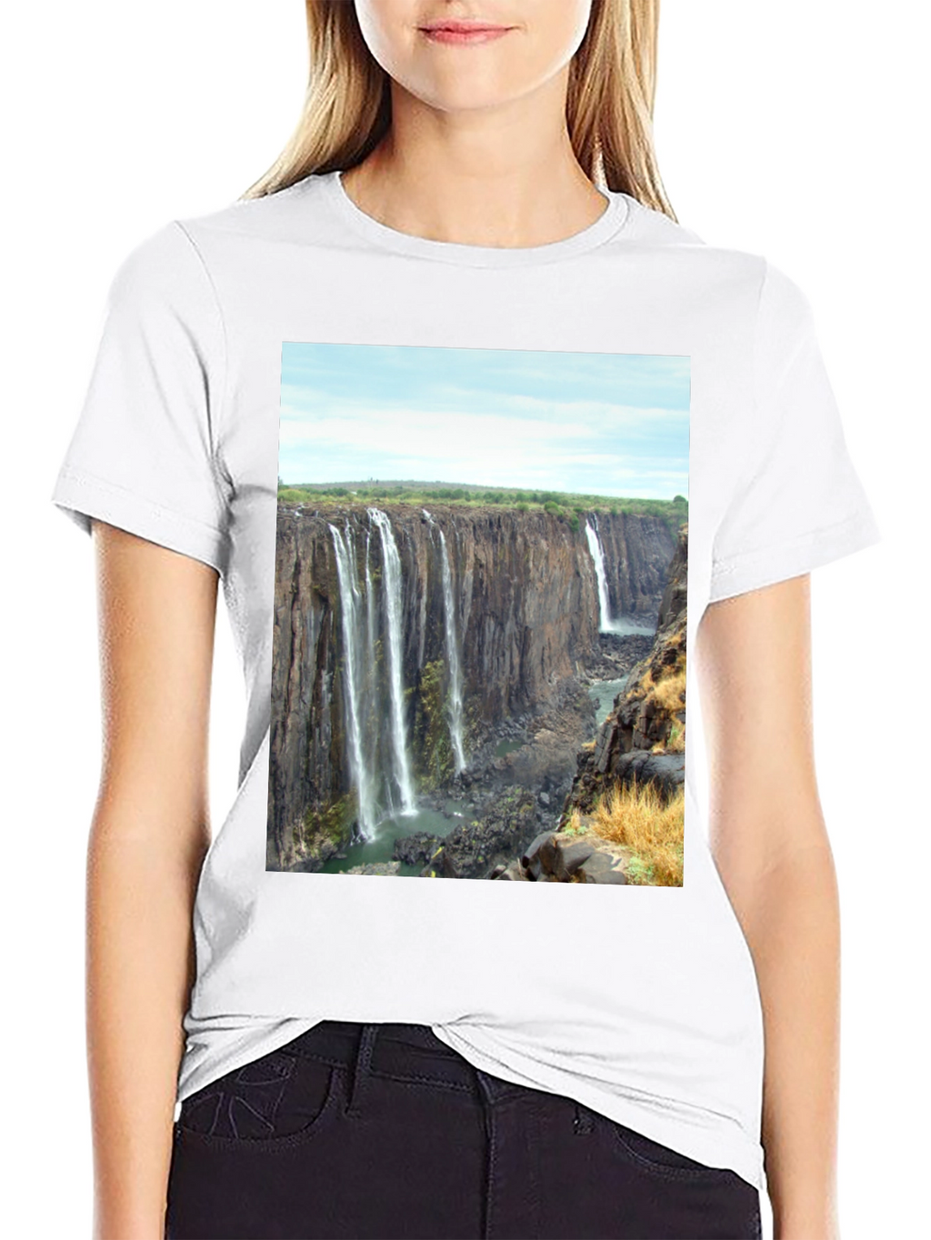 Waterfall Graphic Print T-Shirt - Black
