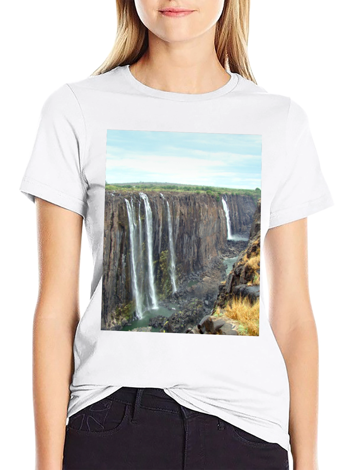 Waterfall Graphic Print T-Shirt - Black
