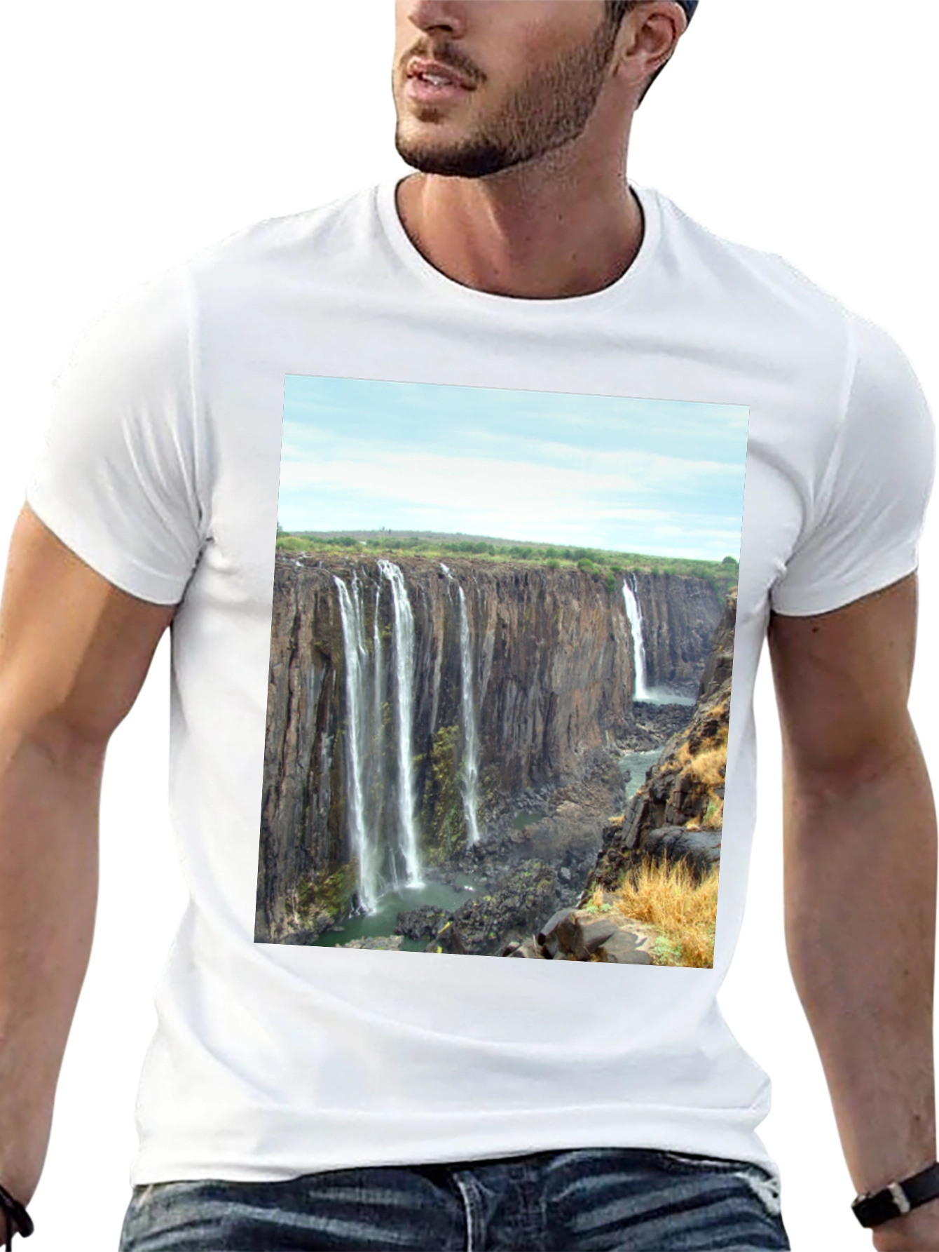 Waterfall Graphic Print T-Shirt - Black