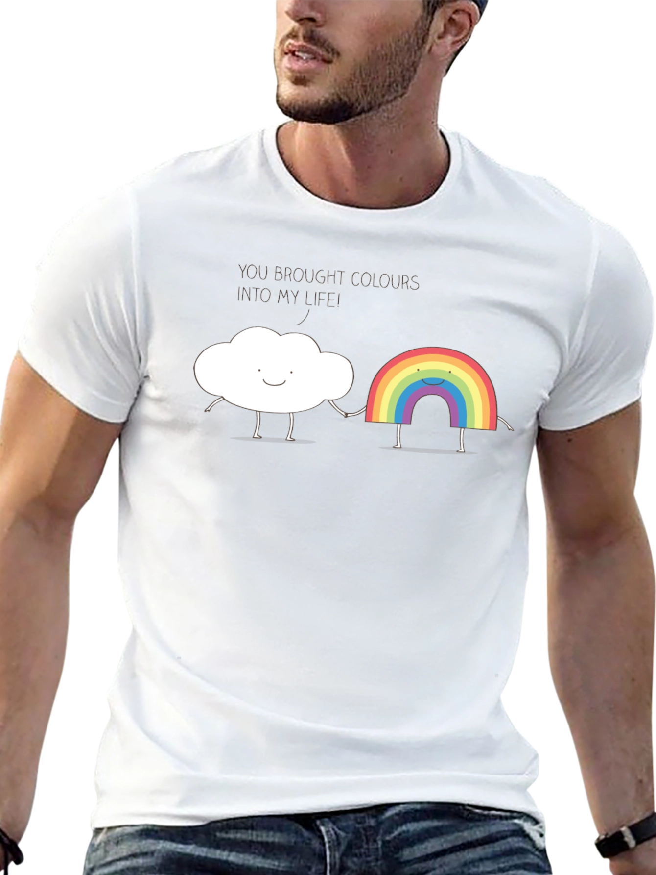Cloud & Rainbow Graphic T-Shirt - You Bring Colours Into My Life