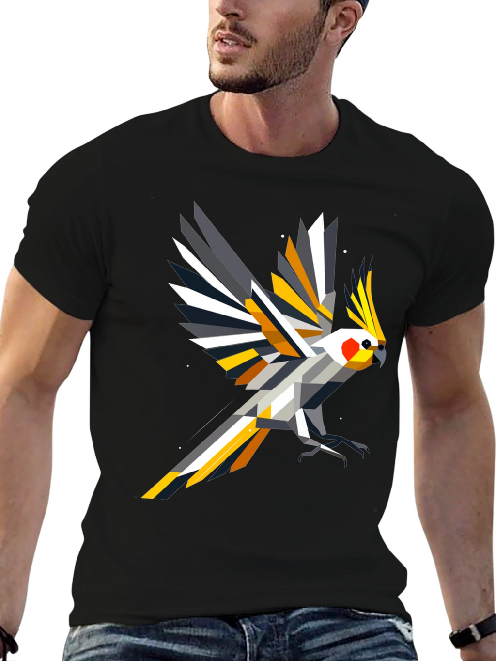 Geometric Cockatiel T-Shirt - Modern Bird Art Tee