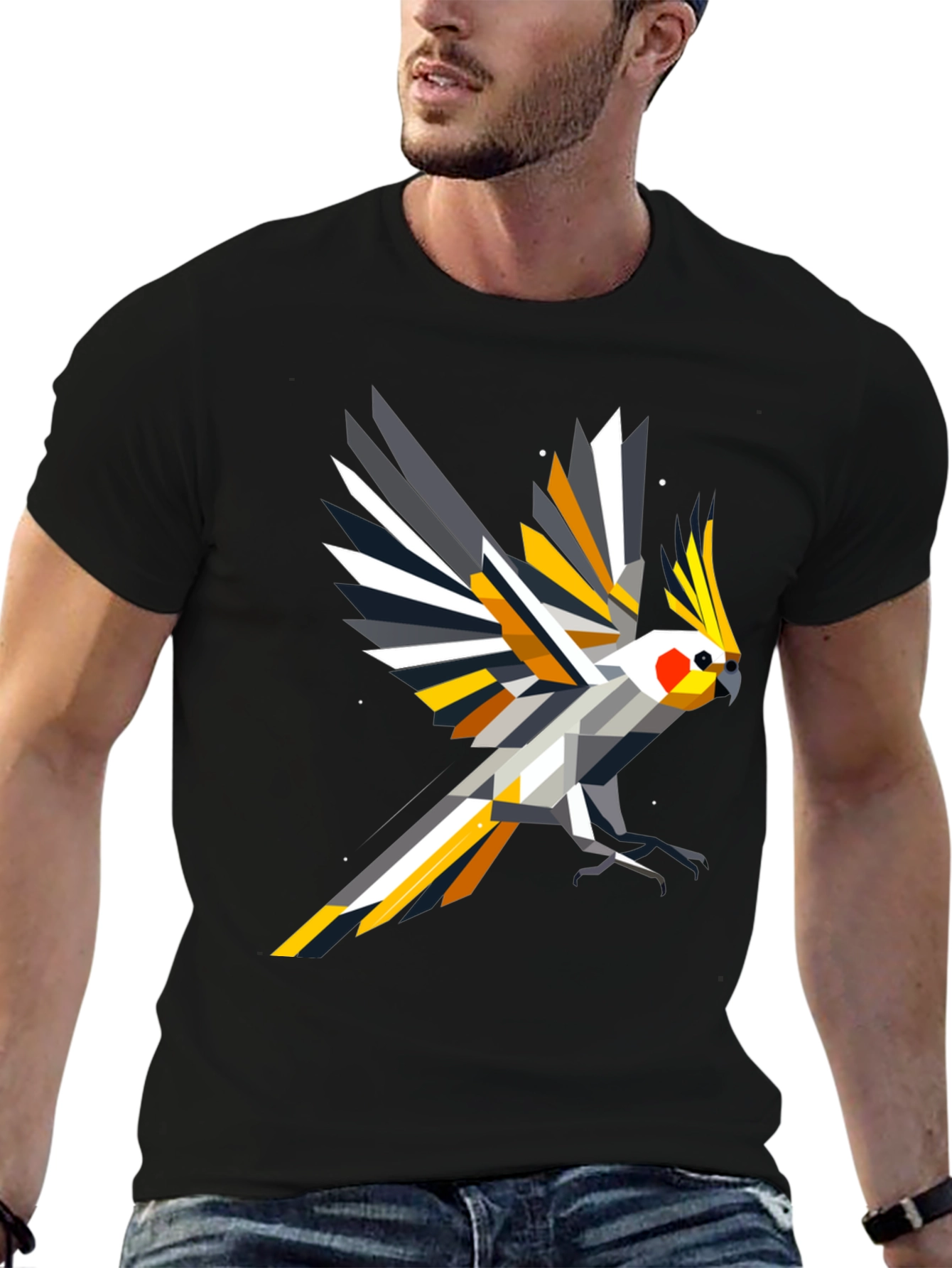 Geometric Cockatiel T-Shirt - Modern Bird Art Tee
