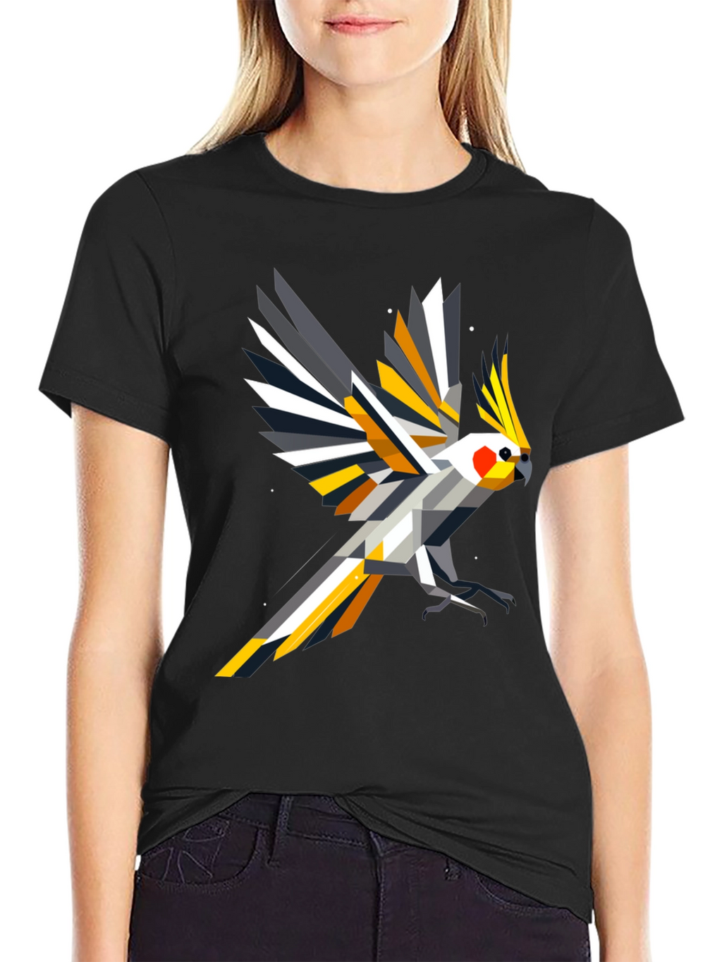 Geometric Cockatiel T-Shirt - Modern Bird Art Tee