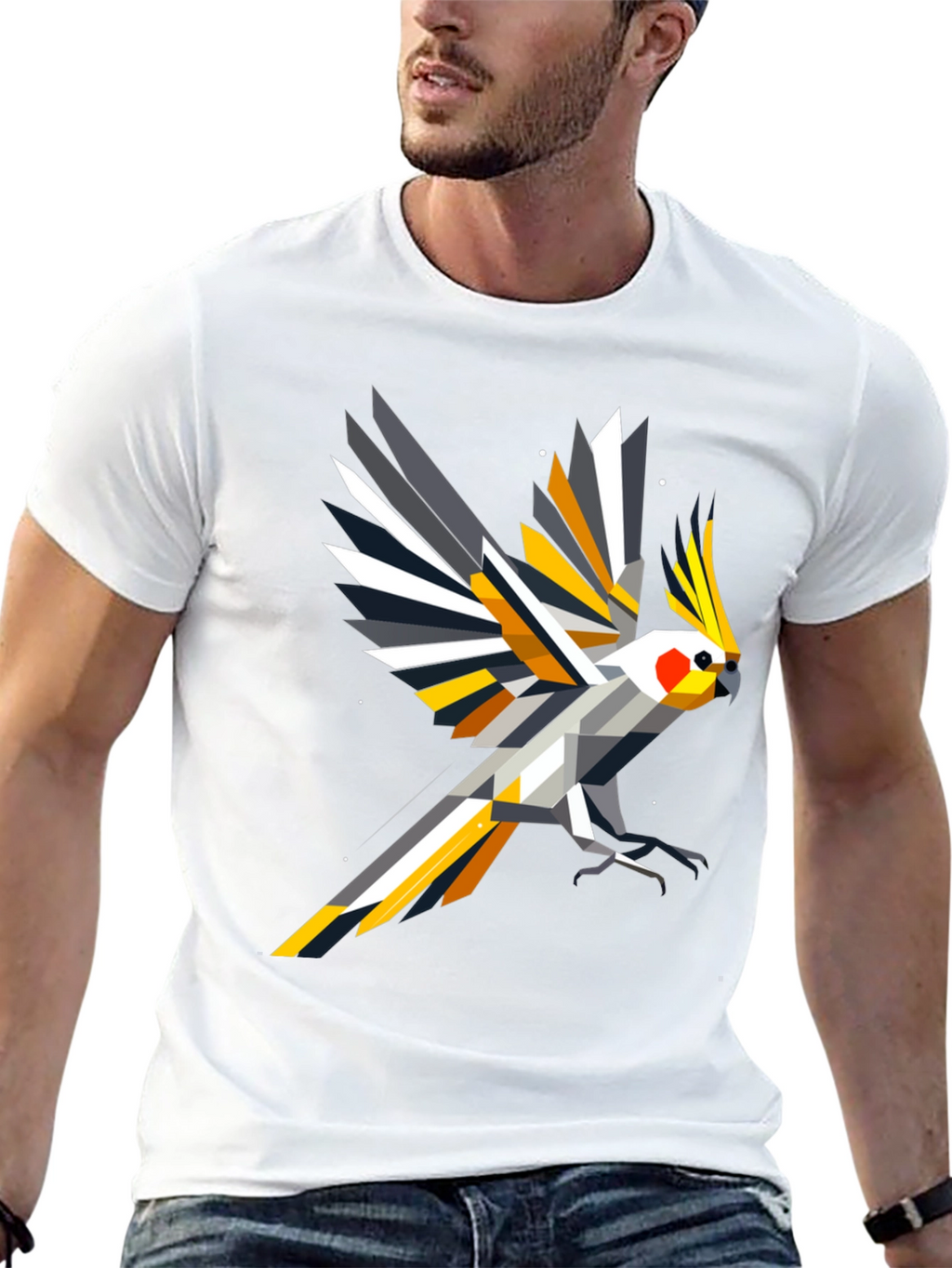 Geometric Cockatiel T-Shirt - Modern Bird Art Tee