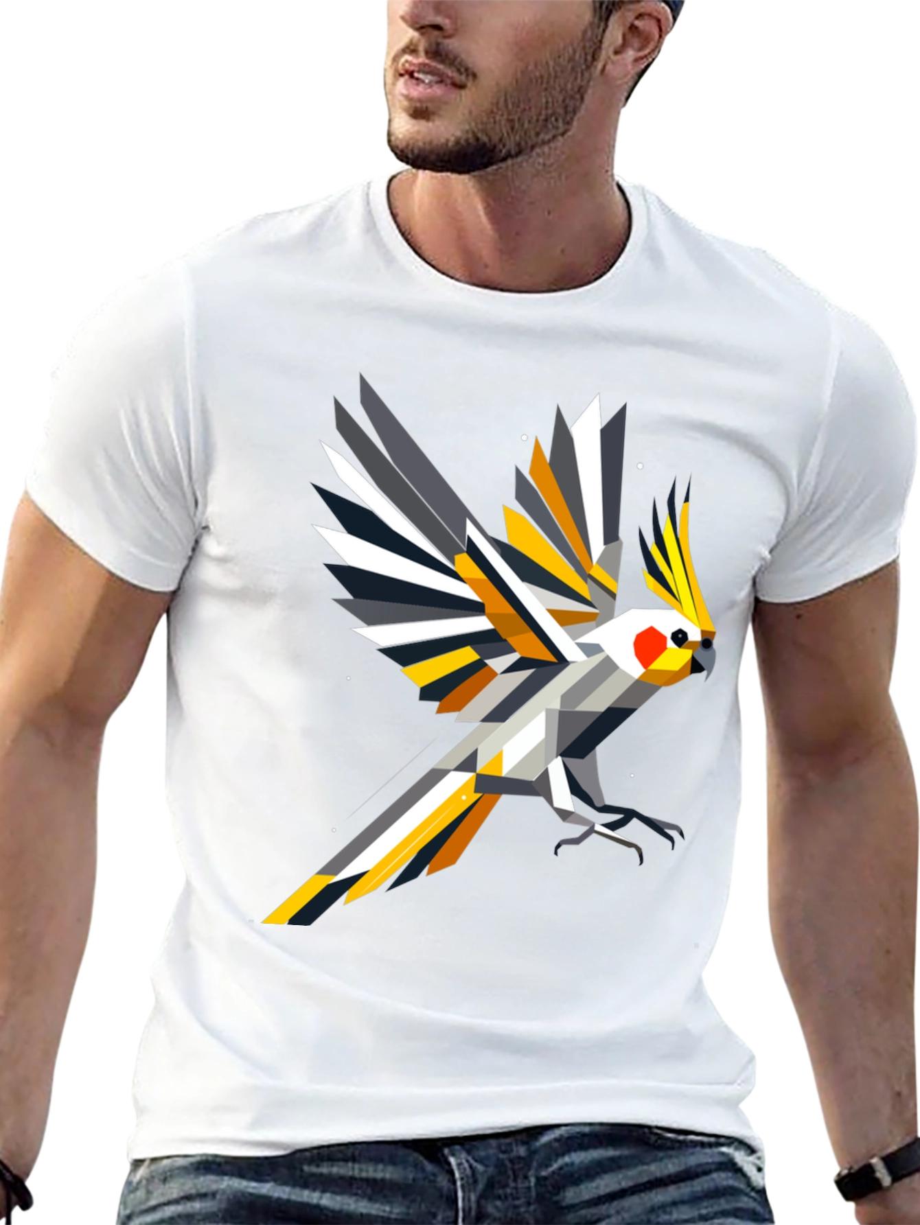 Geometric Cockatiel T-Shirt - Modern Bird Art Tee