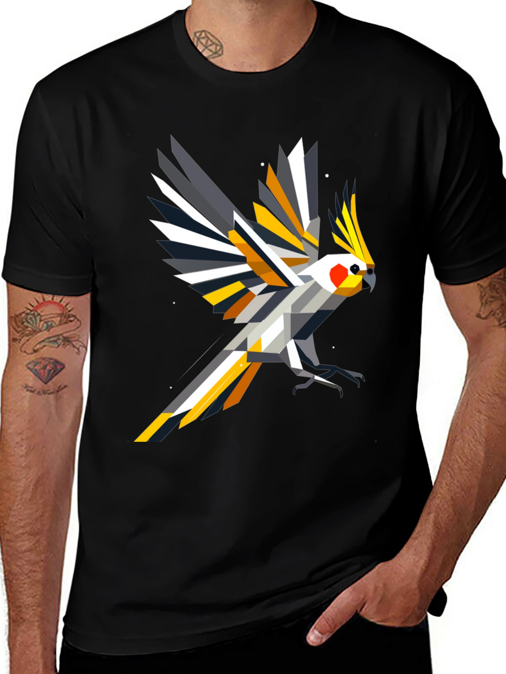 Geometric Cockatiel T-Shirt - Modern Bird Art Tee