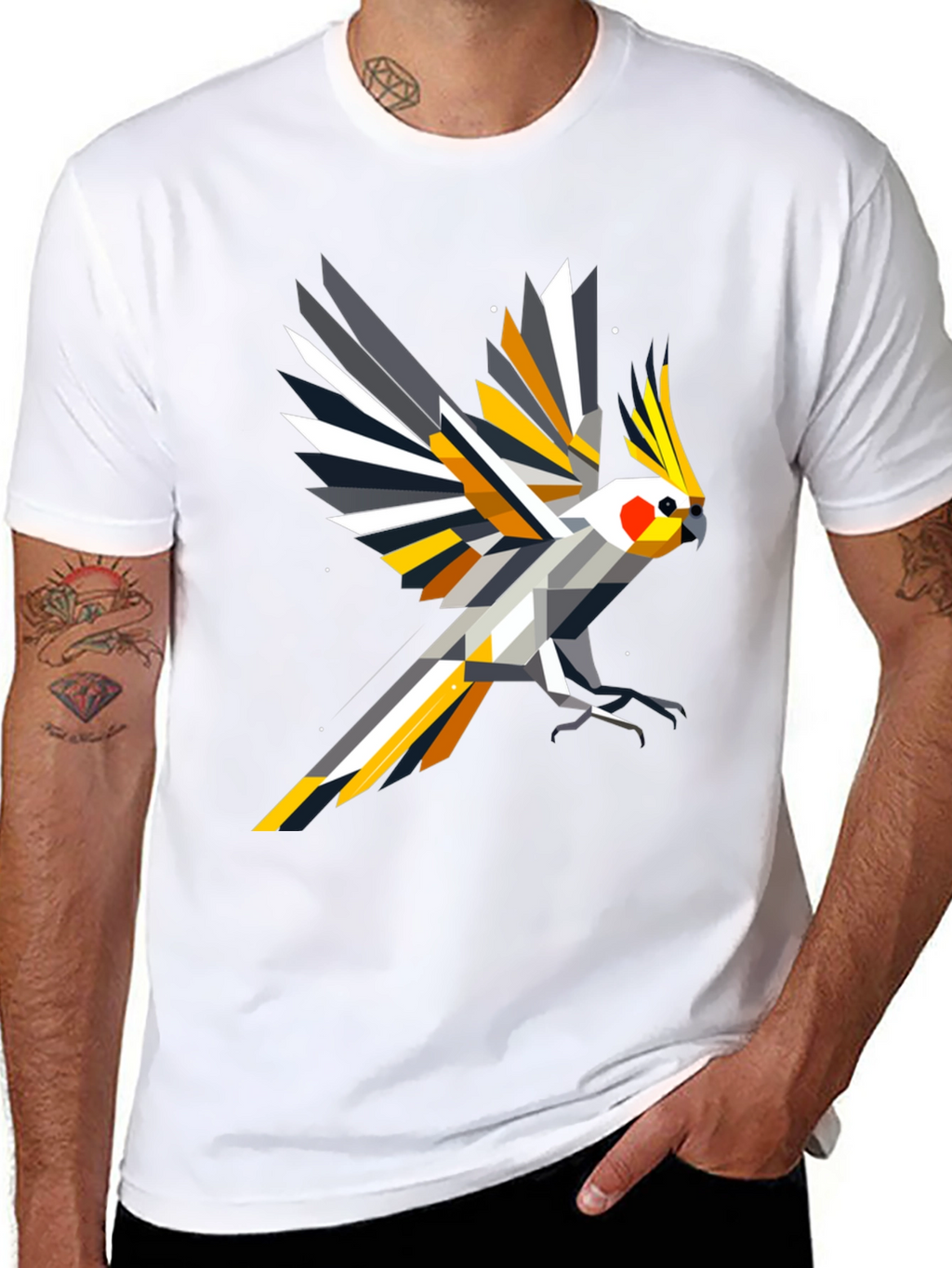 Geometric Cockatiel T-Shirt - Modern Bird Art Tee