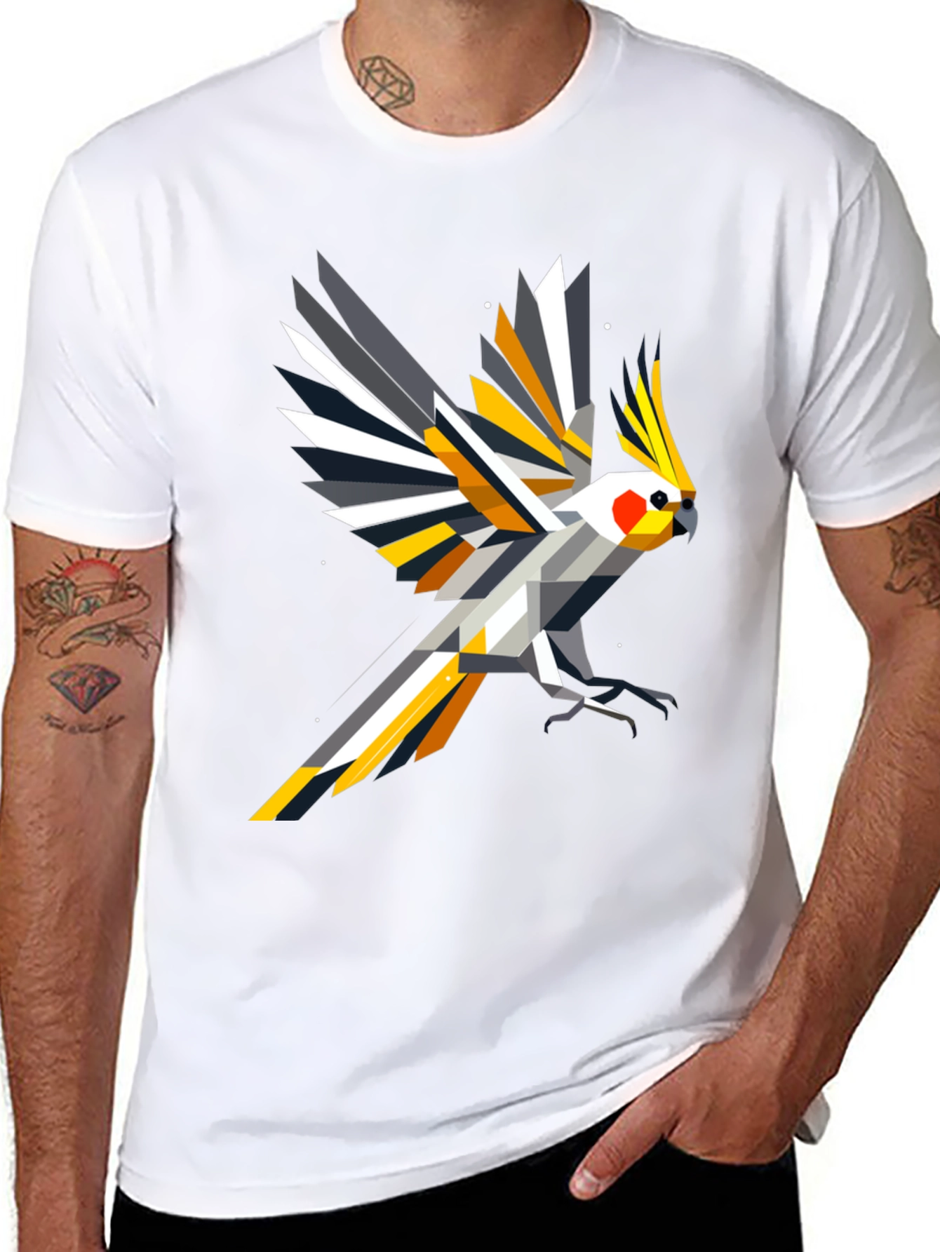 Geometric Cockatiel T-Shirt - Modern Bird Art Tee