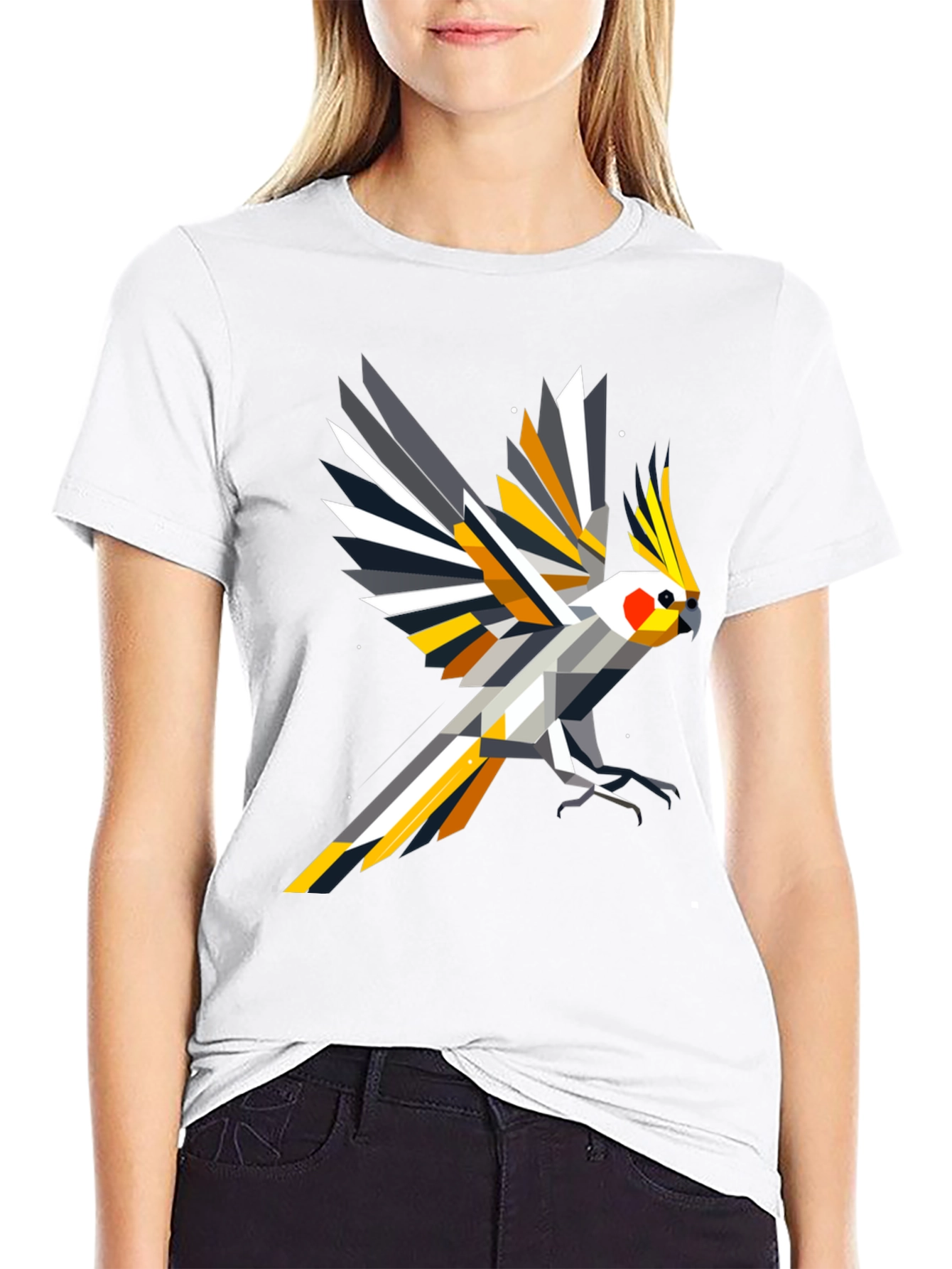 Geometric Cockatiel T-Shirt - Modern Bird Art Tee