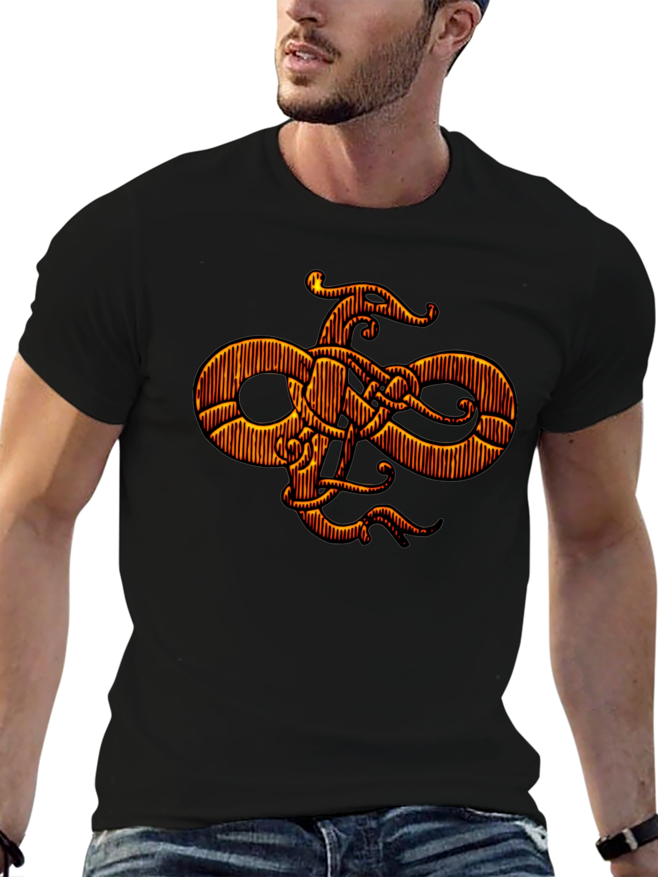 Stylized Graphic Print Black T-Shirt