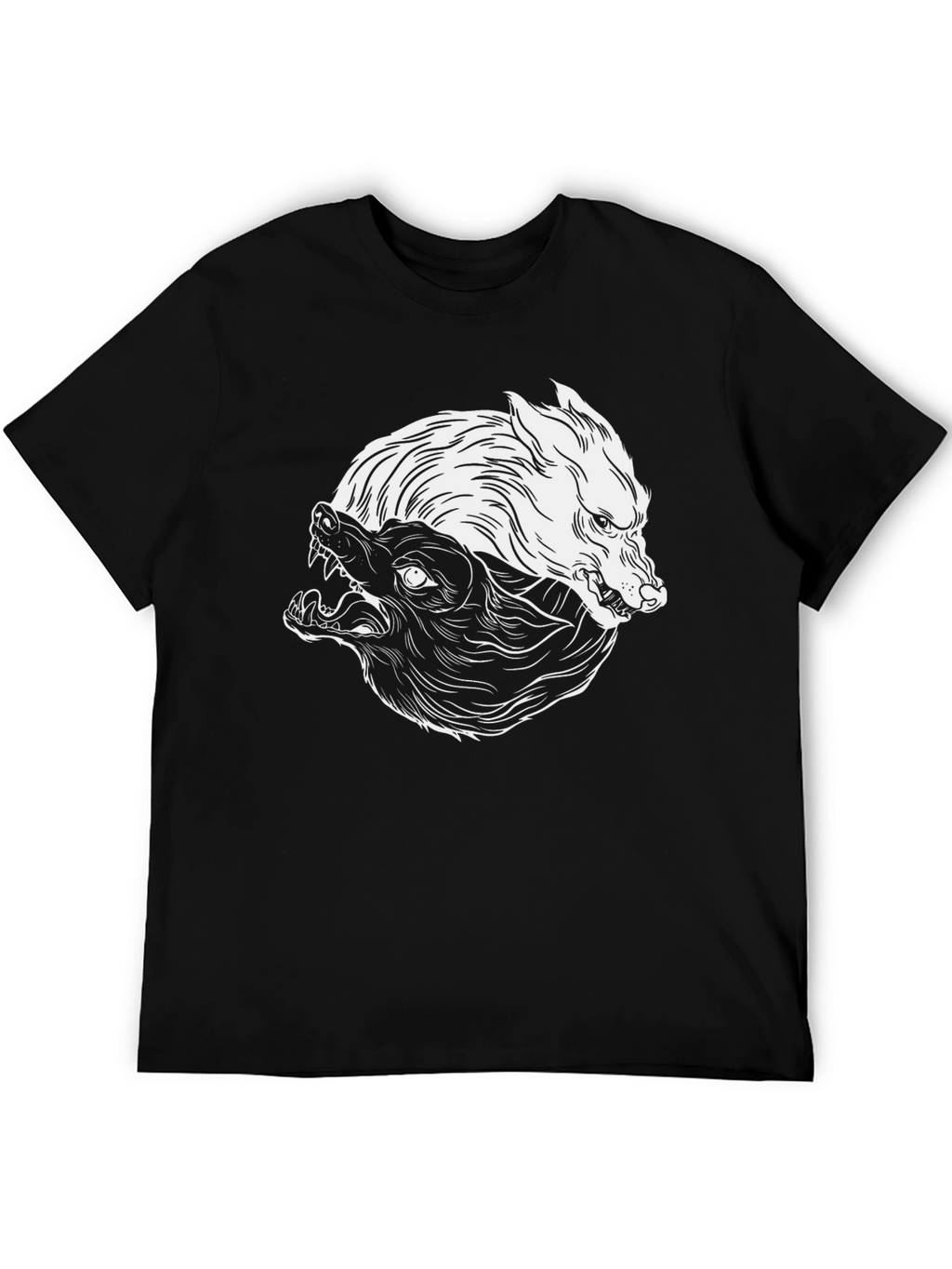 Yin Yang Wolves Graphic Tee - Black Cotton Blend