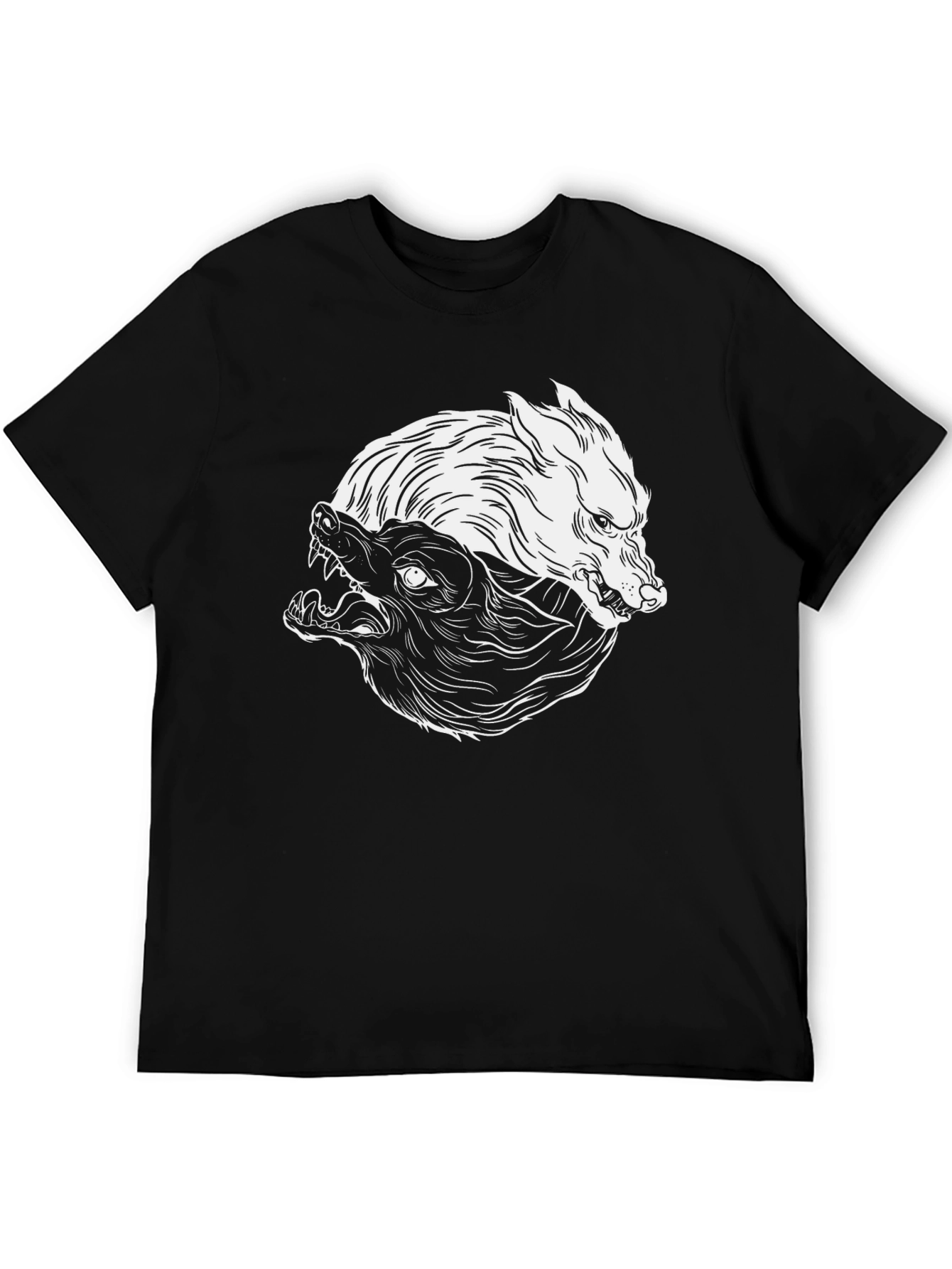 Yin Yang Wolves Graphic Tee - Black Cotton Blend