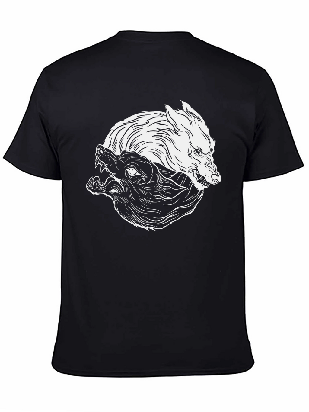 Yin Yang Wolves Graphic Tee - Black Cotton Blend