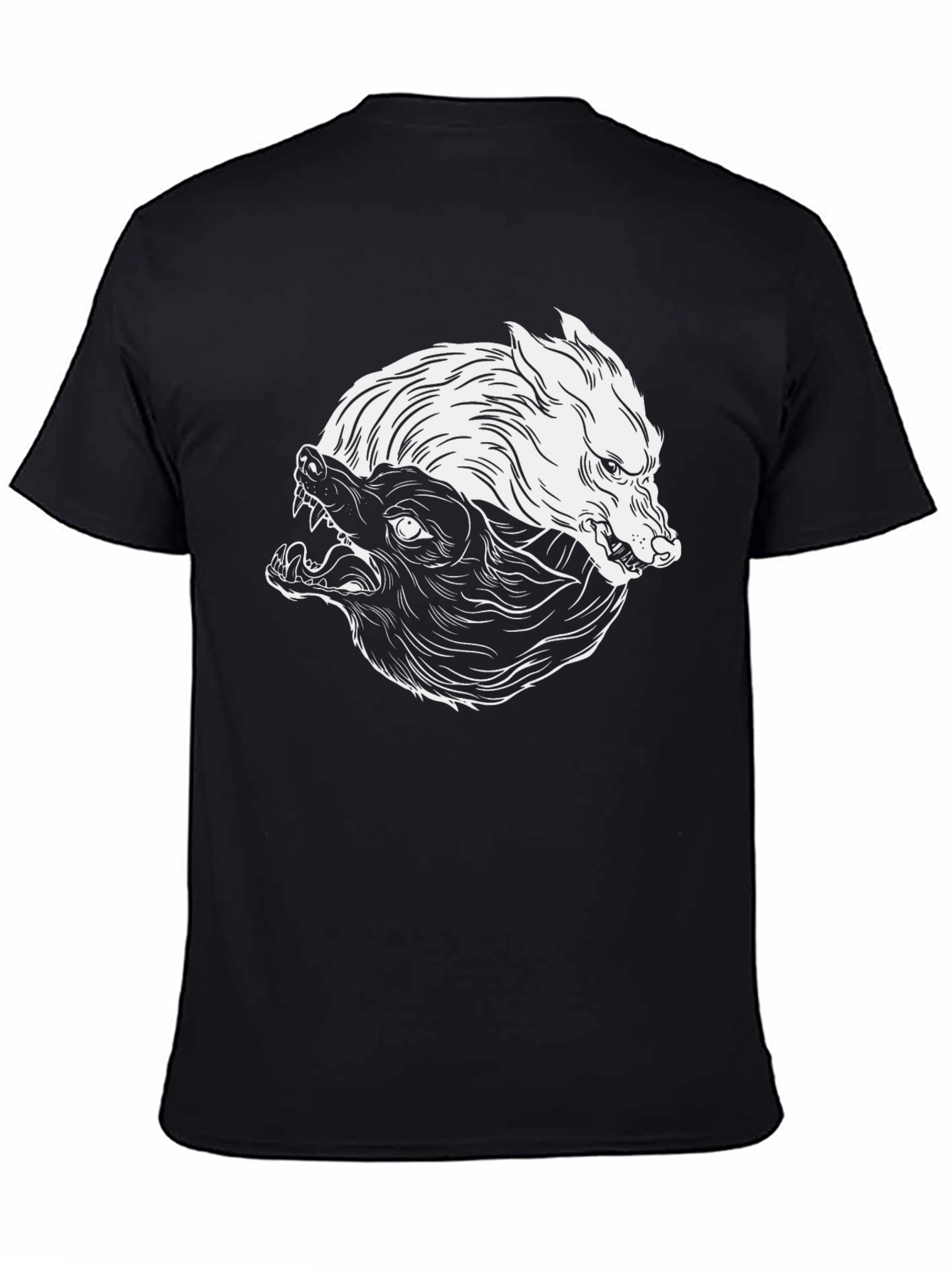 Yin Yang Wolves Graphic Tee - Black Cotton Blend