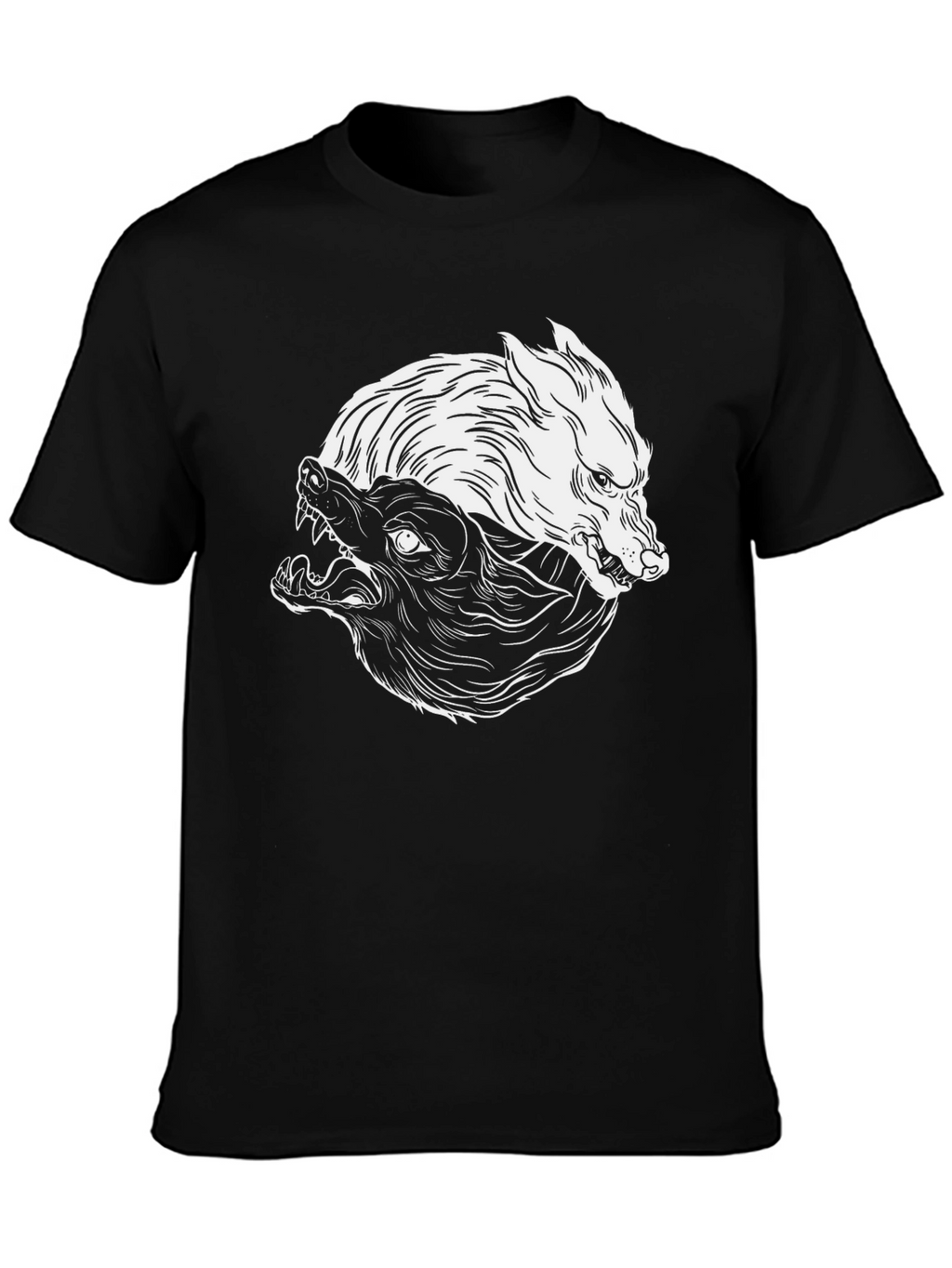 Yin Yang Wolves Graphic Tee - Black Cotton Blend