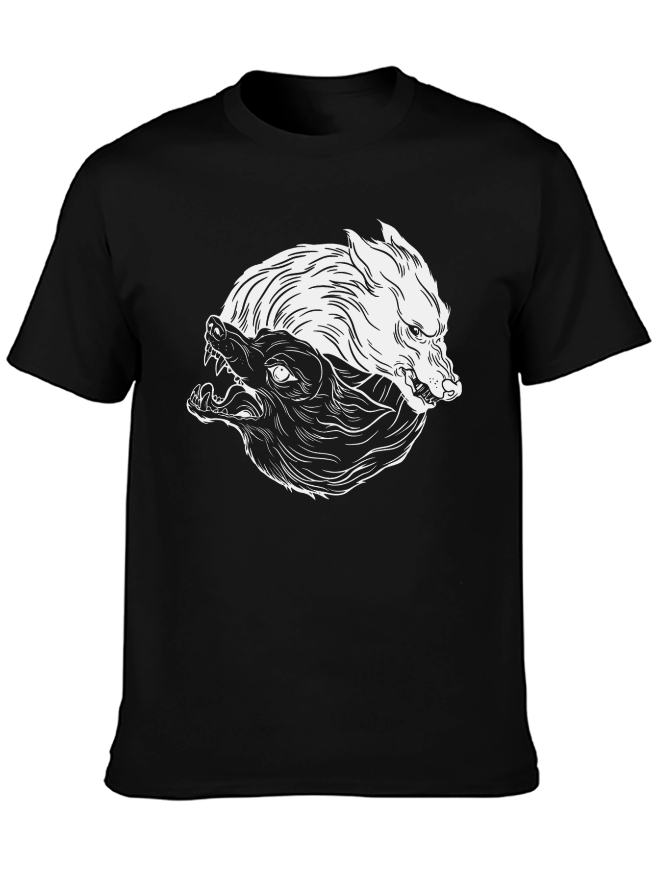 Yin Yang Wolves Graphic Tee - Black Cotton Blend