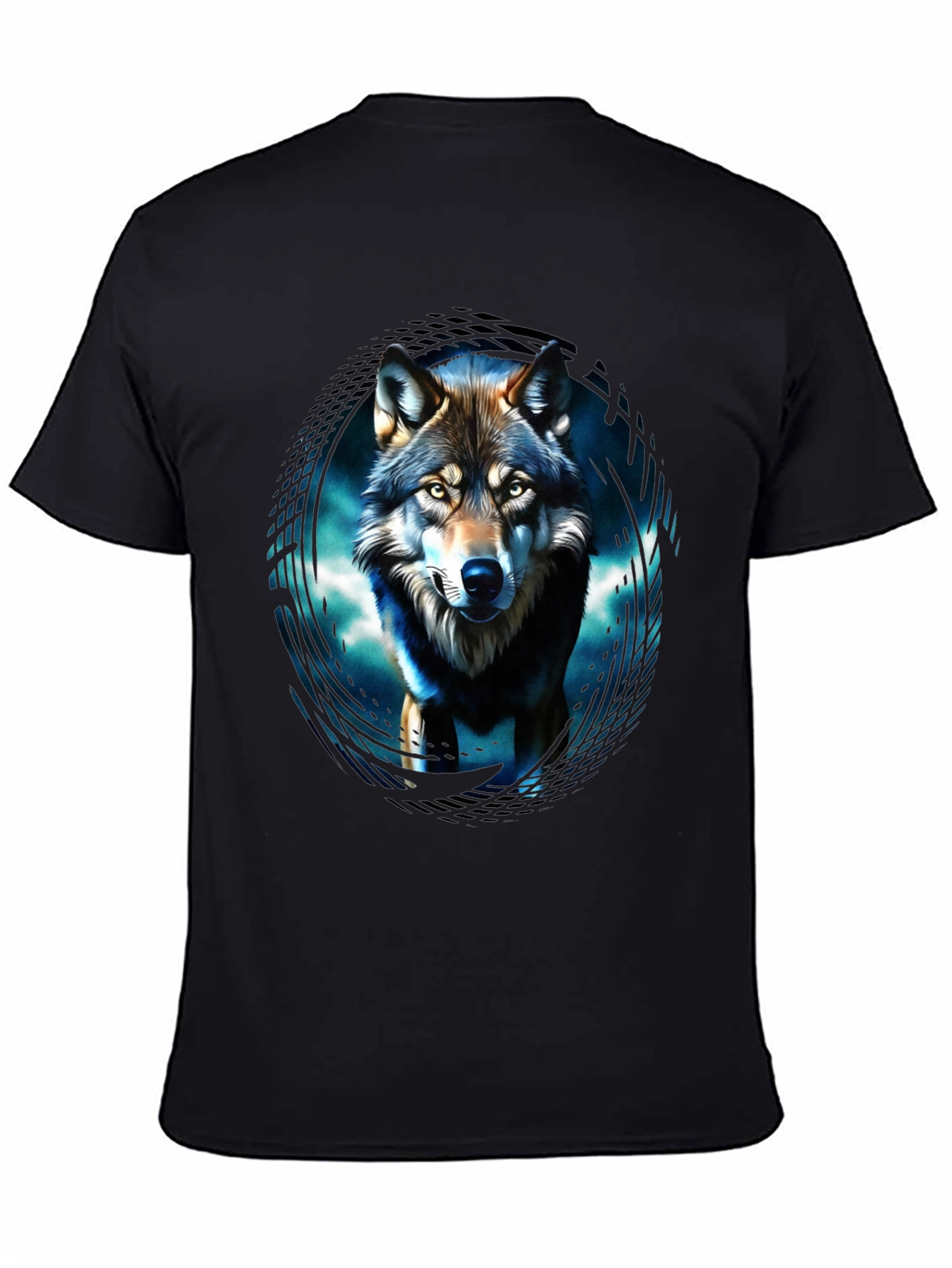 Wolf Graphic Print Mens Black T-Shirt