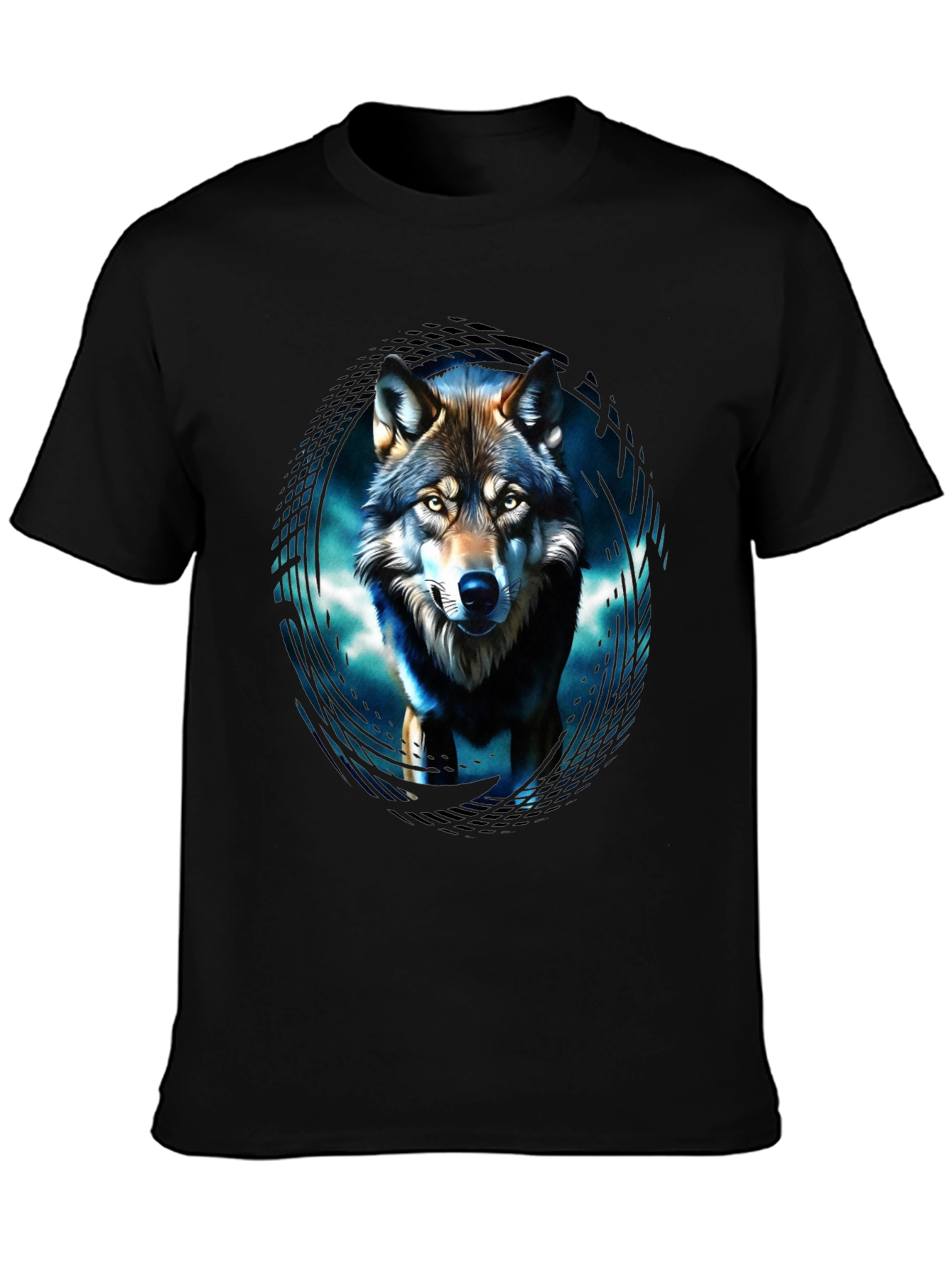 Wolf Graphic Print Mens Black T-Shirt